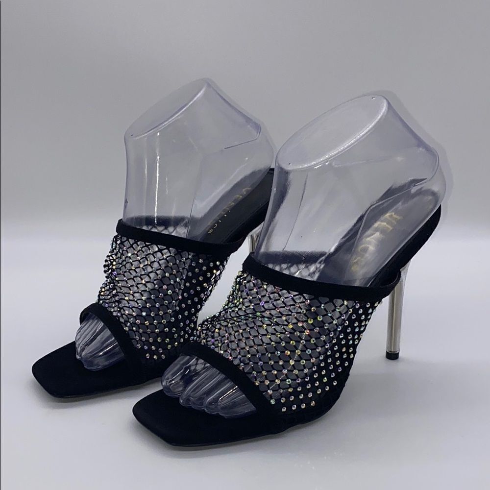 ✨ 🆕 ✨Elegant Black Sparkling ✨Iridescent Gems Silver Stiletto Heels🖤✨